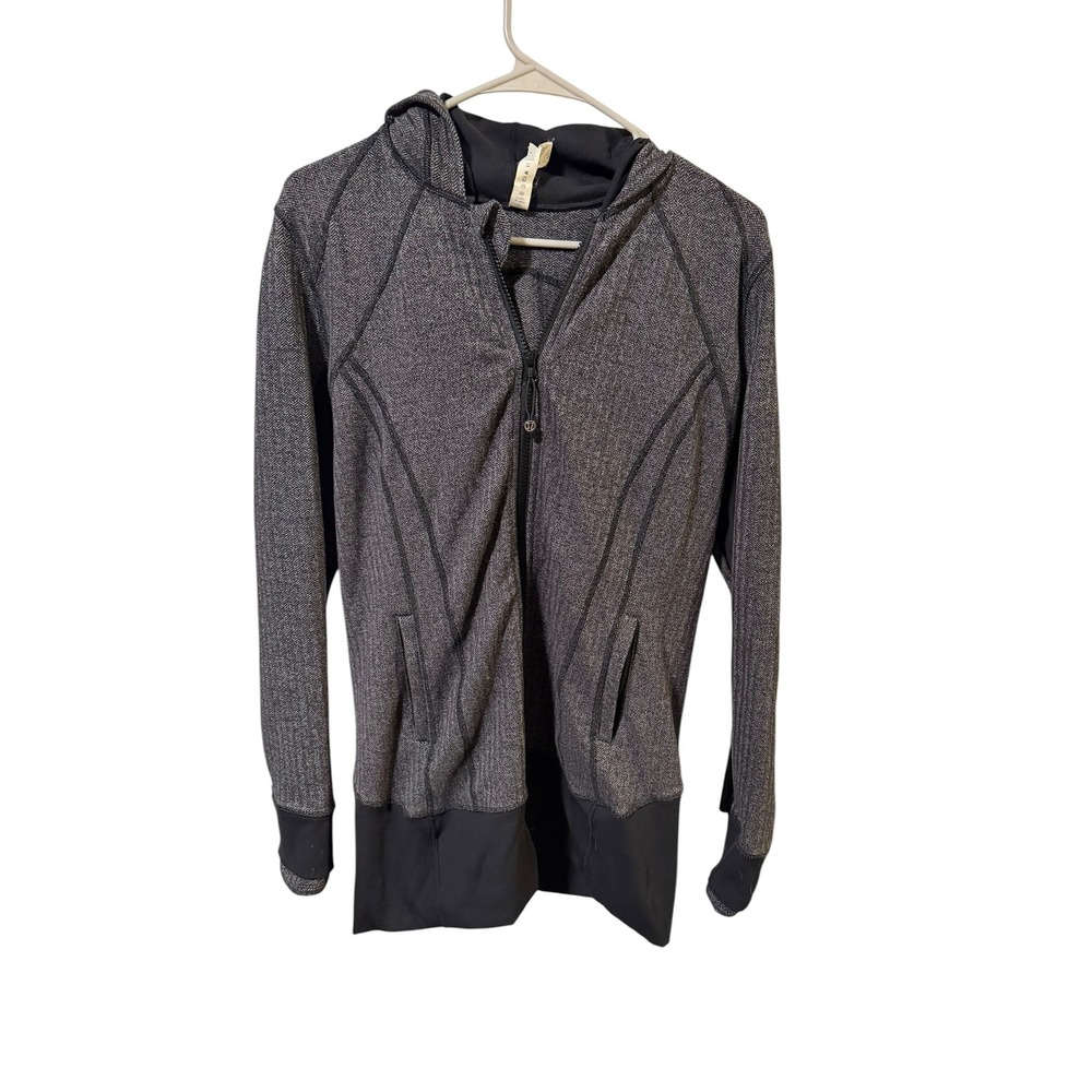 Lululemon Size 12 Herringbone Full Zip Hoodie Jacket Black White Yoga